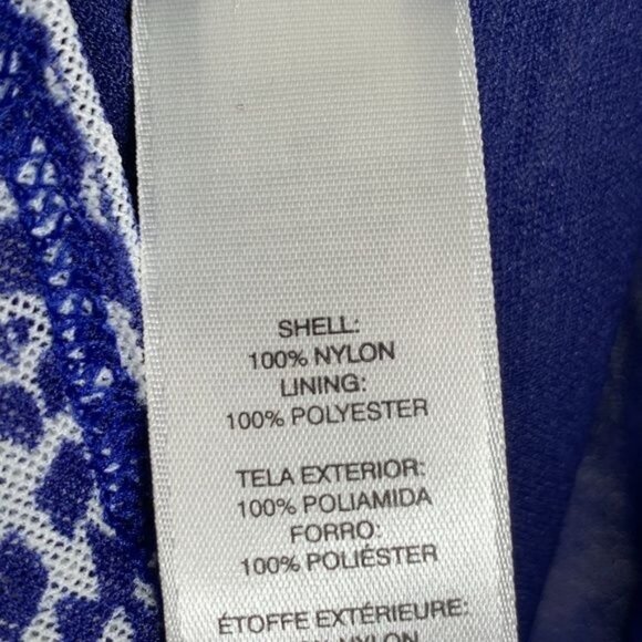 Chicos Blue White Print Mesh Top Small Short Sleeve Stretch - Picture 12 of 12